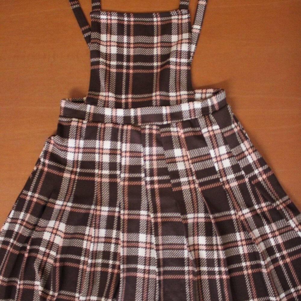Almost Famous Plaid Pleated Skirt Overall
